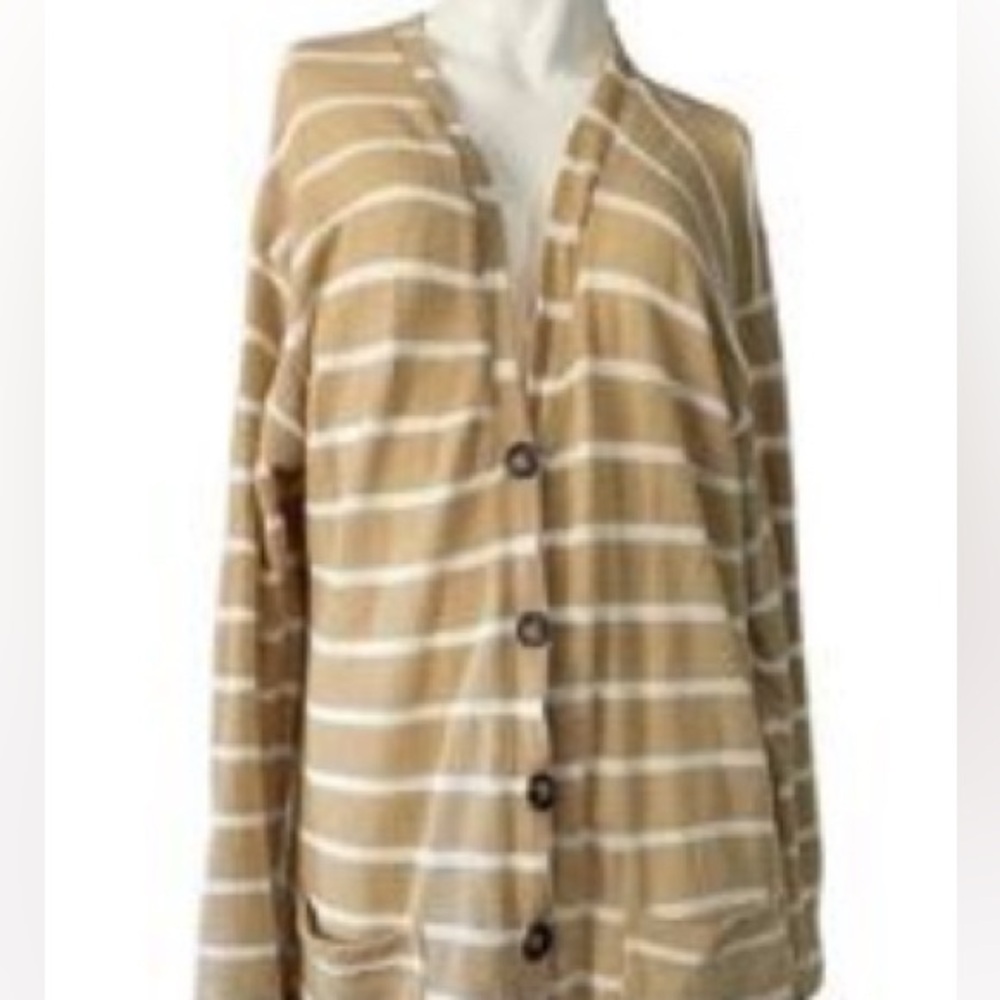 Socialite Cardigan Tunic Sweater Long Light Weight S Small Camel Tan Stripe NWOT